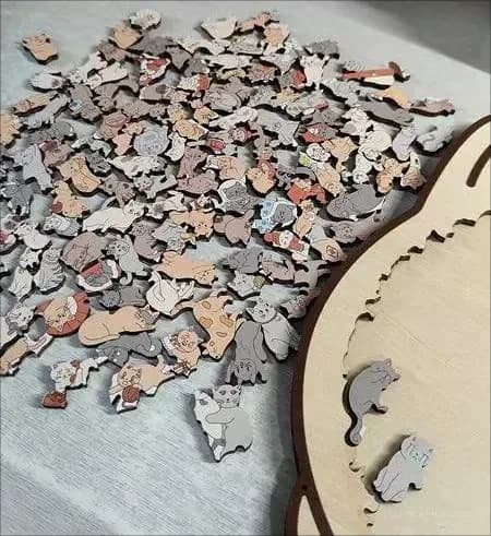 135-Piece Cat-Shaped Wooden Puzzle, Morandi Colors - View 4