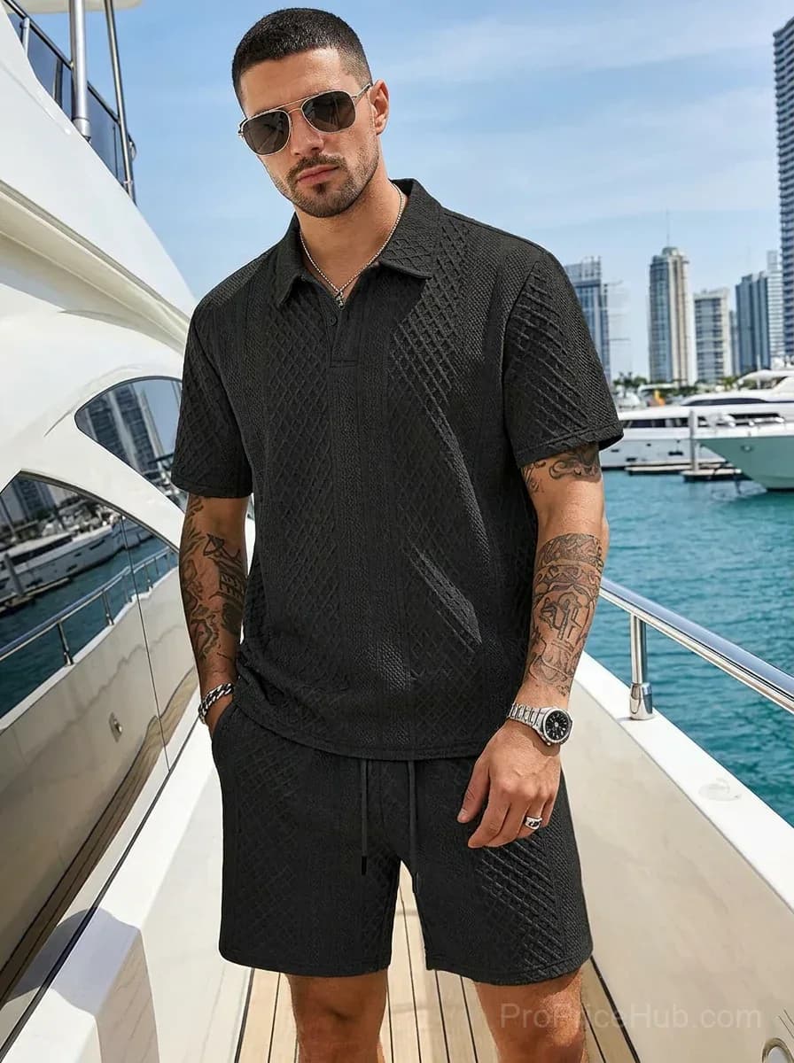 Men's Casual 2-Piece Polo Shirt and Shorts Set - Alt