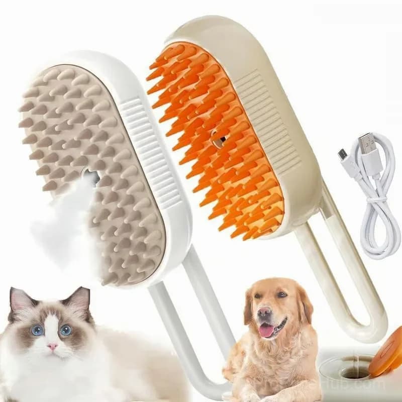 Pet Steam Grooming Brush, Khaki - Main