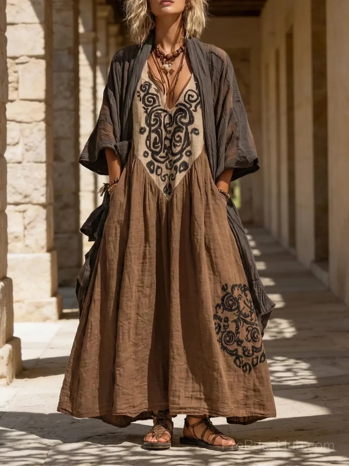 Boho Retro Loose Linen Cotton Two-Piece Set - Main