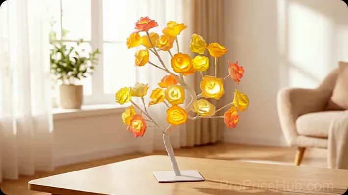 Rose Flower Tree Night Light, Multicolor with Black Base - View 15