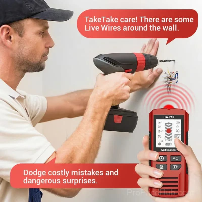 6-in-1 Handheld Wall Metal Detector with HD LCD Display, Yellow - View 4