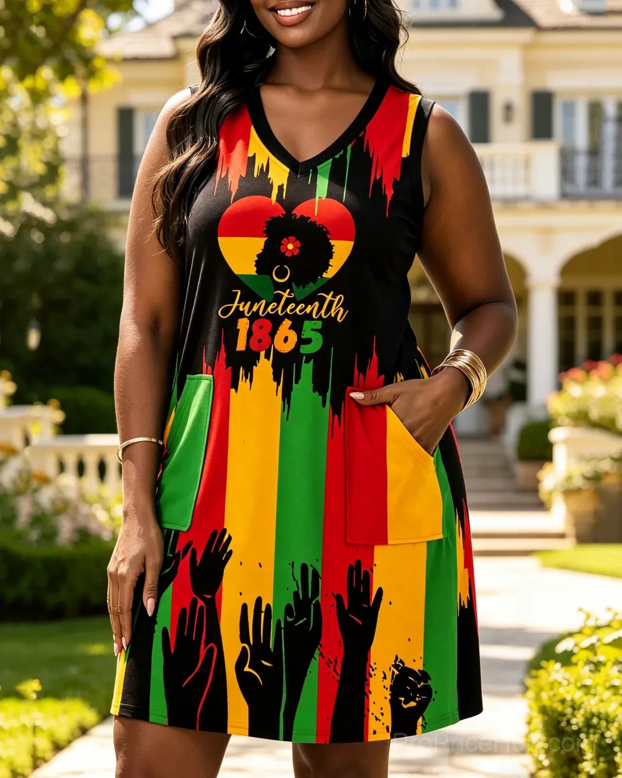 Juneteenth V-Neck Mini Dress with Pocket - Main