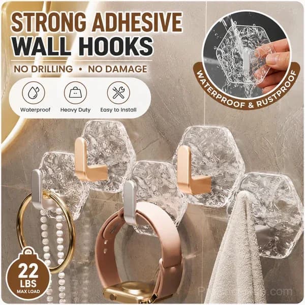 10-Pack Hexagonal Adhesive Wall Hooks, Waterproof Heavy Duty - View 2