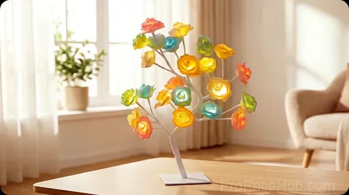Rose Flower Tree Night Light, Multicolor with Black Base - View 17
