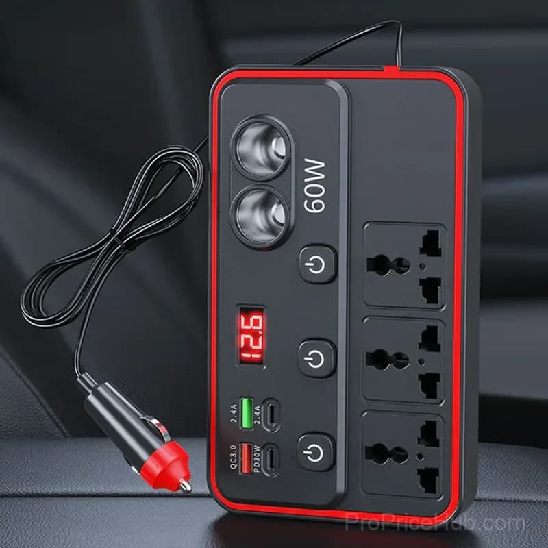 Multifunctional Car Charger with AC Outlets and USB Ports - View 5