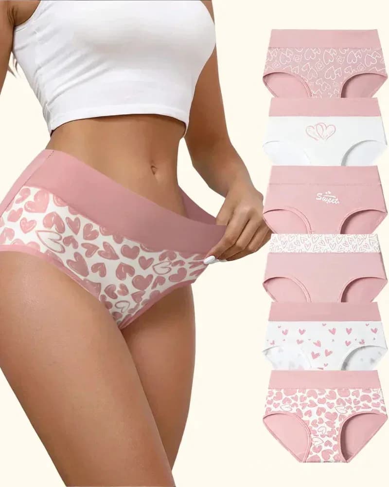 Women's Cute Love Print Soft Cotton Stretchy Panties - 6 Pack - Main