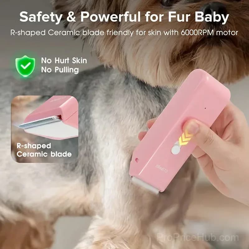Quiet Cordless Pet Clipper with Ceramic Blade, IPX7, Pink - View 4