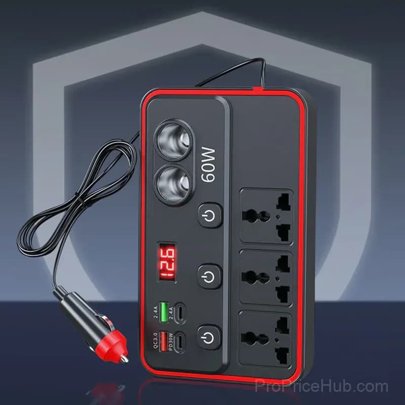 Multifunctional Car Charger with AC Outlets and USB Ports - View 11