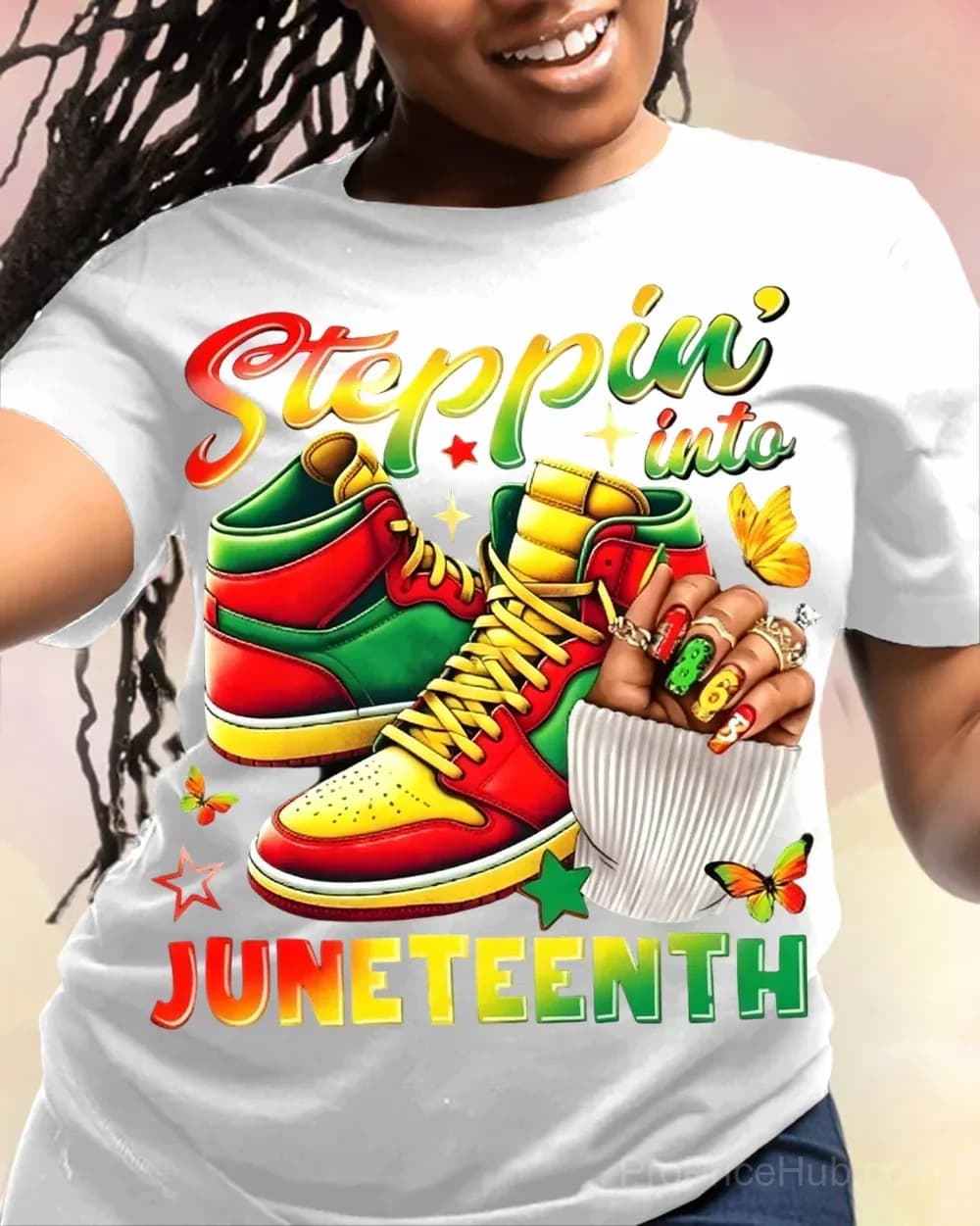 100% Cotton Steppin' Into Juneteenth Crew Neck Short Sleeve T-Shirt - Alt