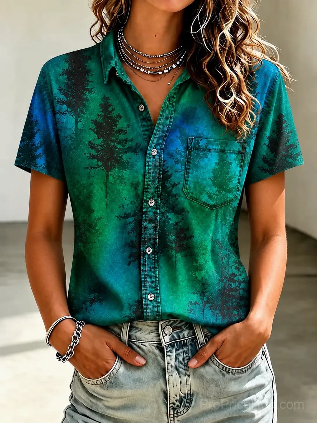 Glowing Forest Tree Emerald Green Cotton T-Shirt - Main