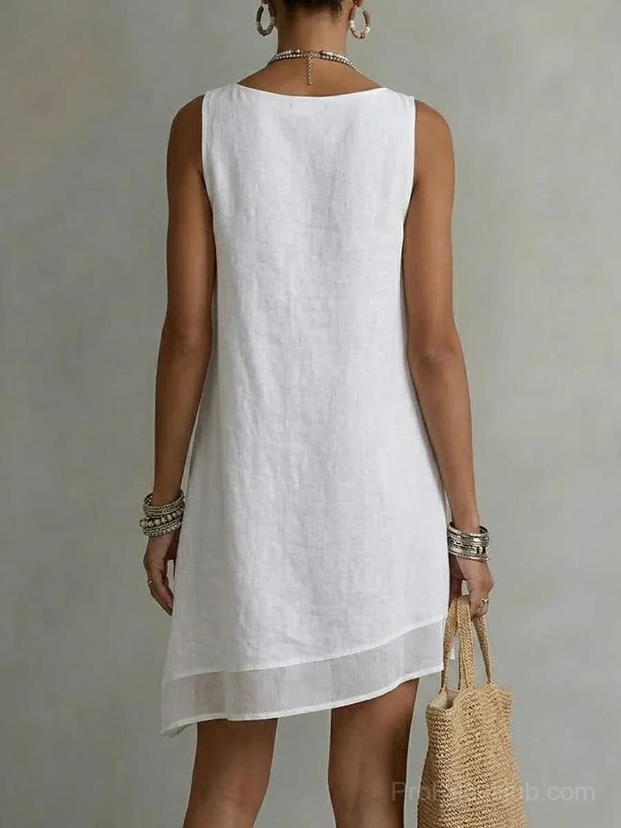 Women's Bateau Neck Sleeveless Diagonal Skirt Dress - Alt