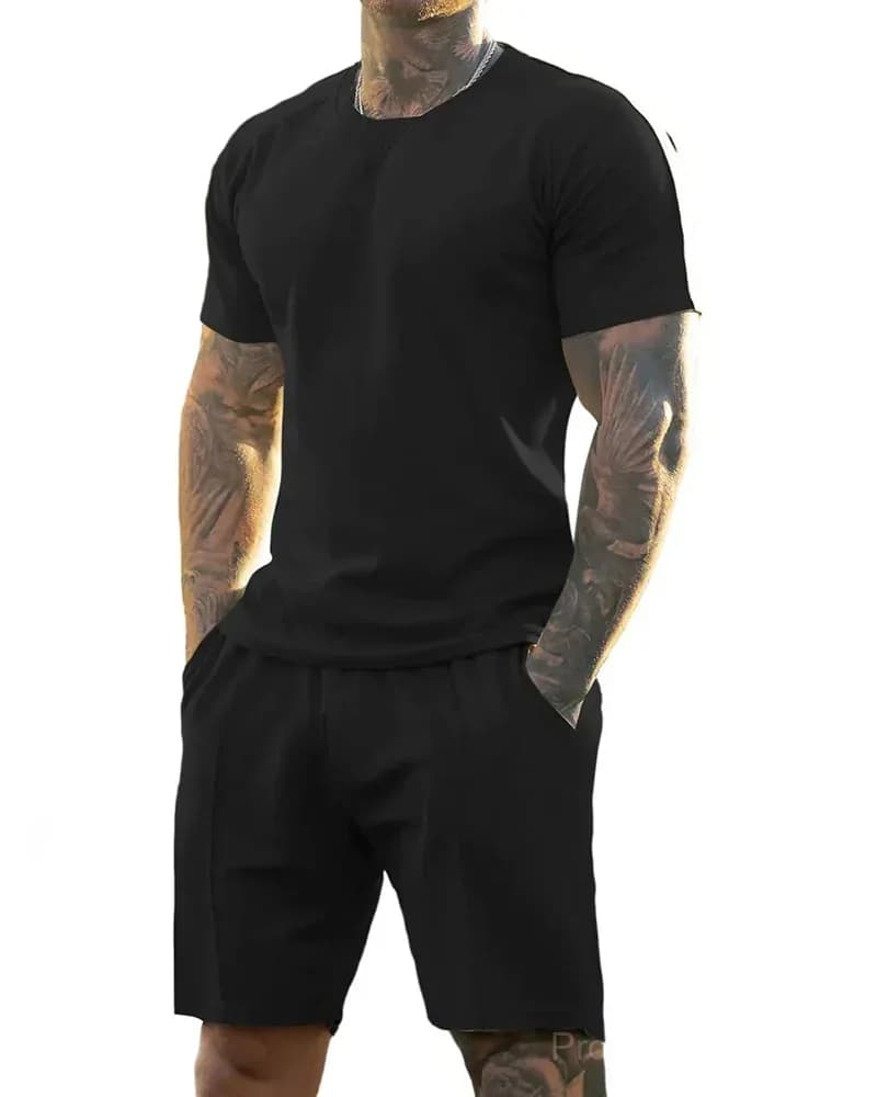Men's Short-Sleeve Crew-Neck Summer Fitness Sports Set - View 5