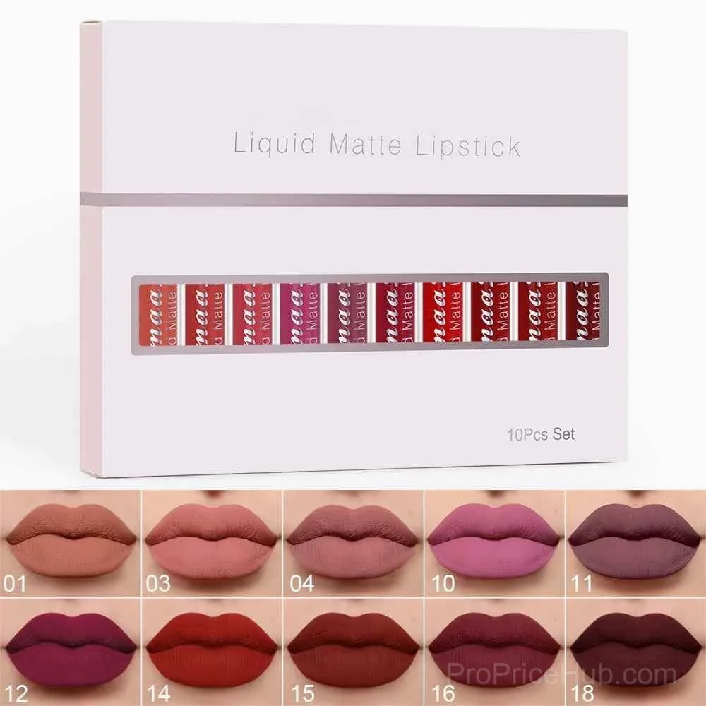 10-Piece Liquid Matte Lipstick Set, Long-Lasting 24H Waterproof Lip Gloss - Main