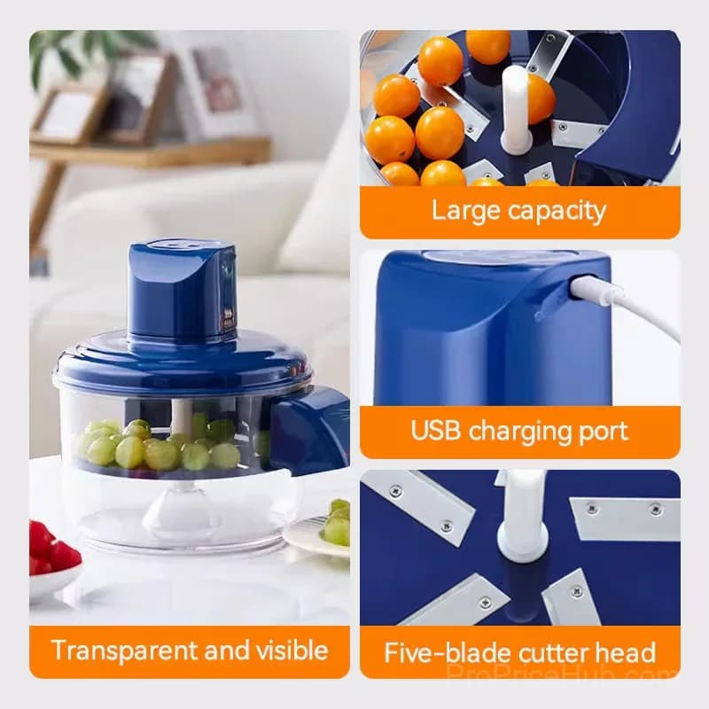 Transparent Electric Fruit & Vegetable Peeler, Blue - Alt