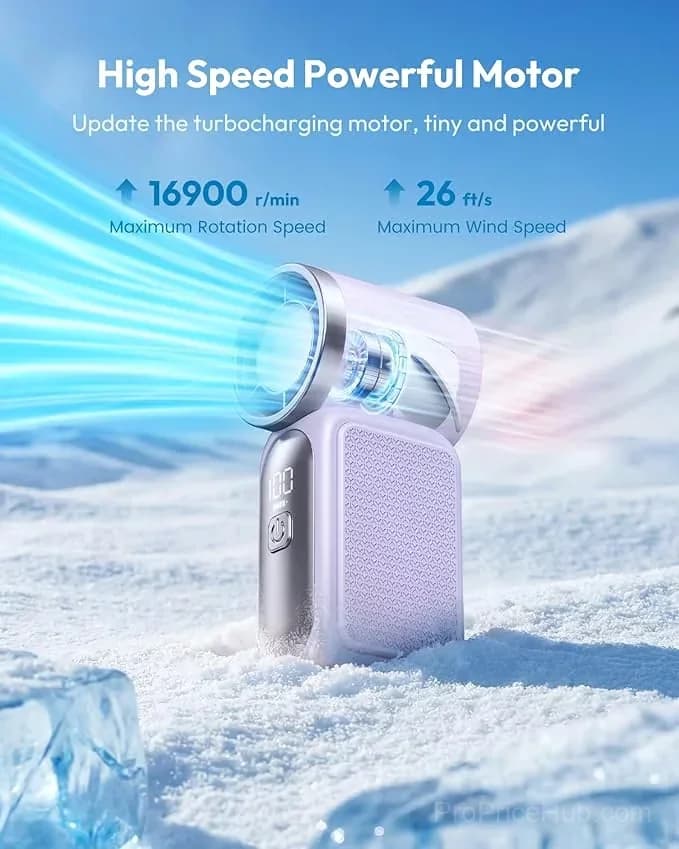 Turbo Handheld Fan, 16900 RPM, 6-Speed, LED Display, 3000mAh, Purple - Main
