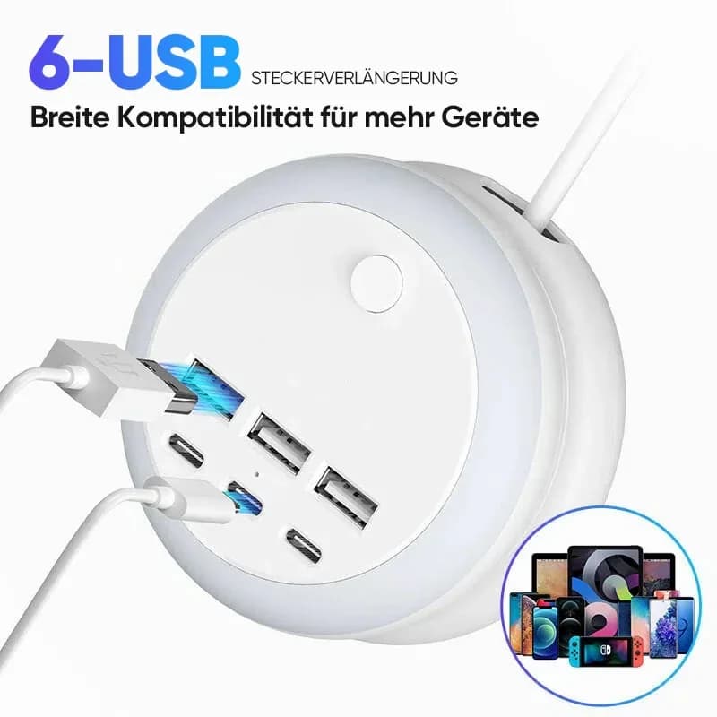 7-in-1 Expandable USB Charging Station with 8-Color Mood Light - Alt
