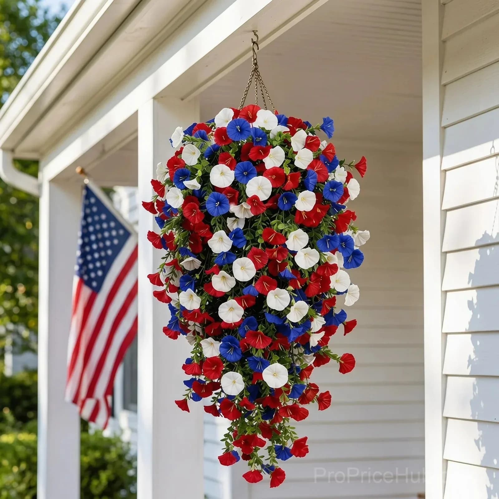 Patriotic Artificial Hanging Flower Baskets - No Maintenance Outdoor Decor - View 11