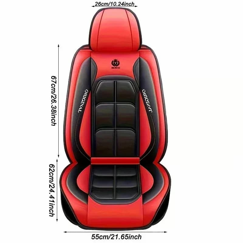 PU Leather Front Car Seat Covers, Universal Fit, Red - Alt