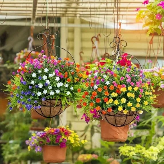 Artificial Daisy Hanging Basket - Low Maintenance Outdoor Silk Flower Planter for Patio & Garden - Main