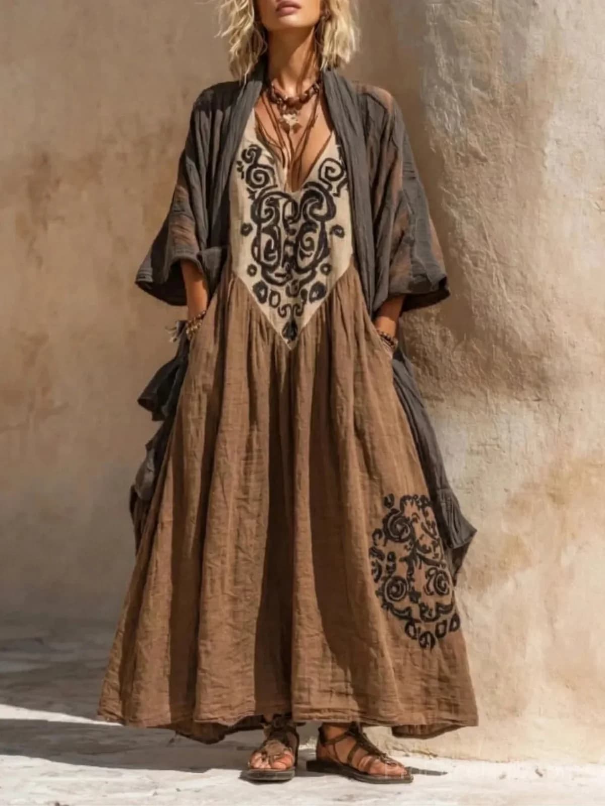 Boho Retro Loose Linen Cotton Two-Piece Set - View 3