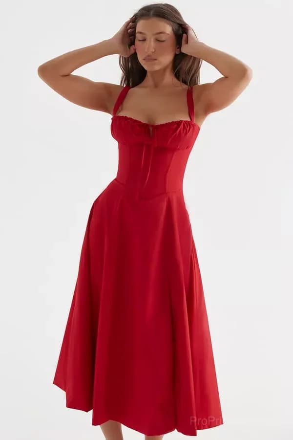 Red Floral Print Bustier Sundress, Size S - View 13