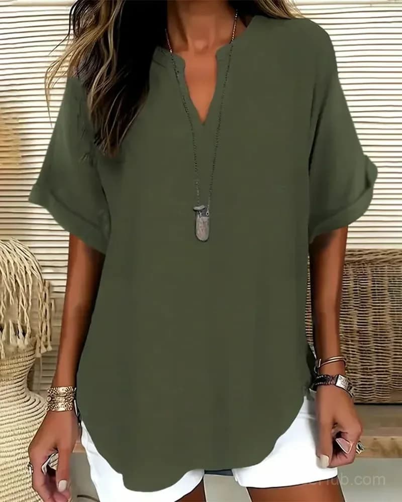 Women's Loose Solid Color Casual Blouse, Blue, US 4 (S) - View 3