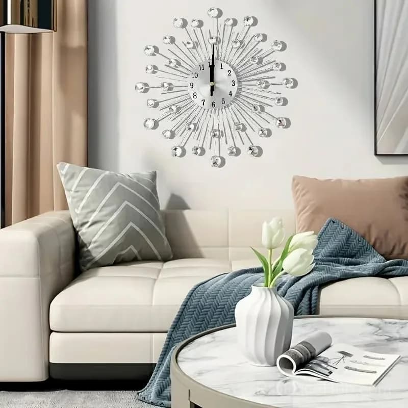Creative Silver Wall Clock for Living Room Decor - Alt
