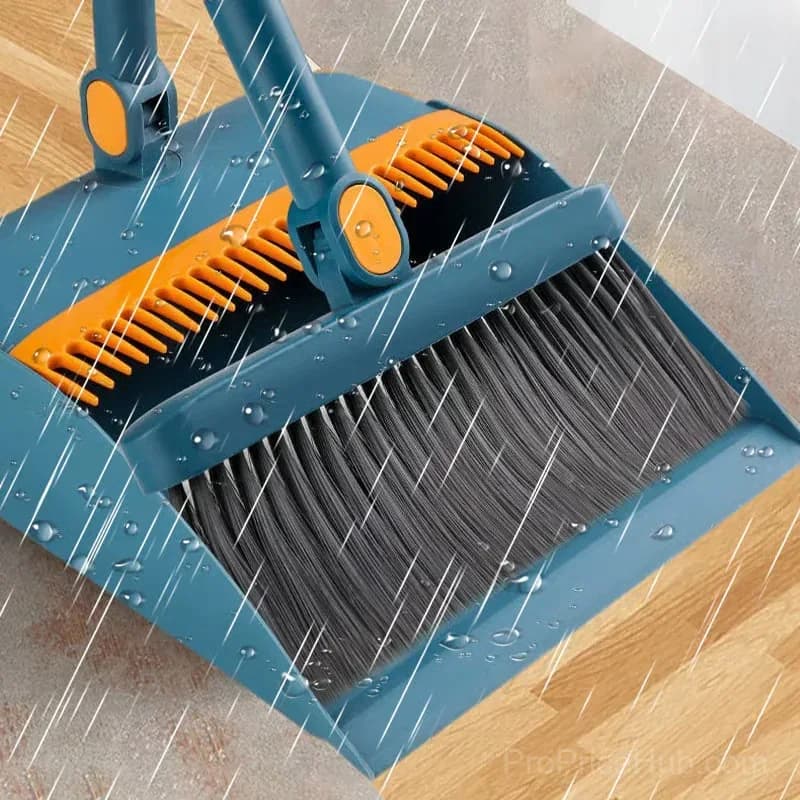 Stand-Up Dustpan and 180° Rotating Broom Set, Blue - View 8