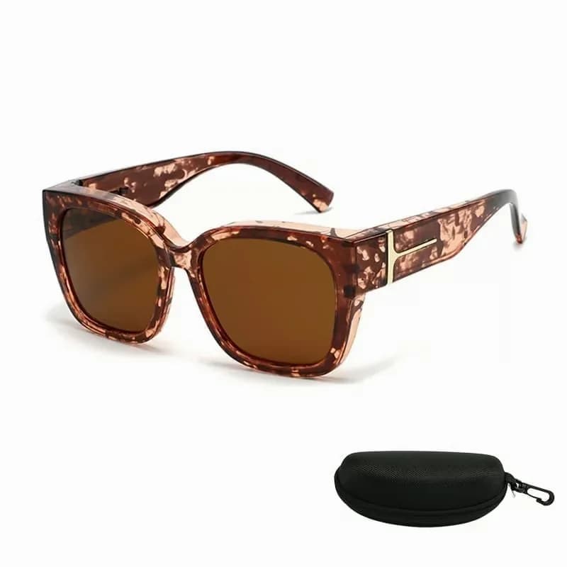 Polarized Square Wrap-Around Sunglasses, Glossy Black Frame with Case - View 3