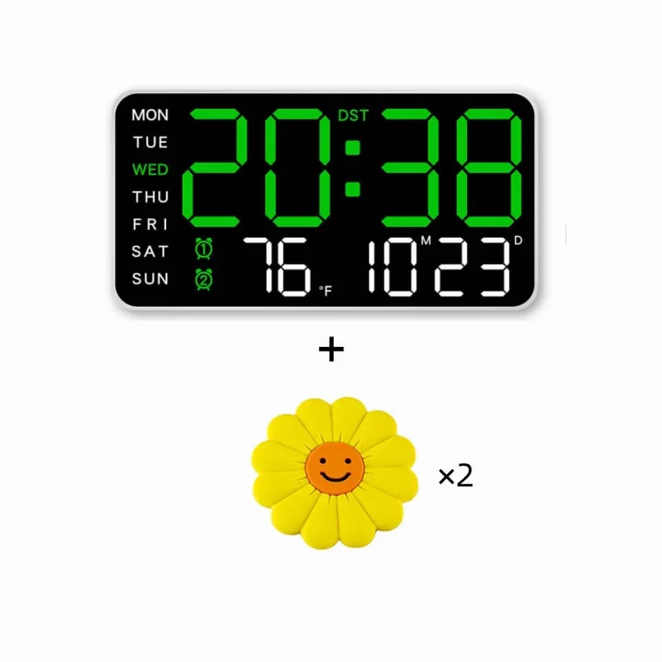 Decorative LED Digital Wall Clock, Green Light, White Shell, No Hook - View 14