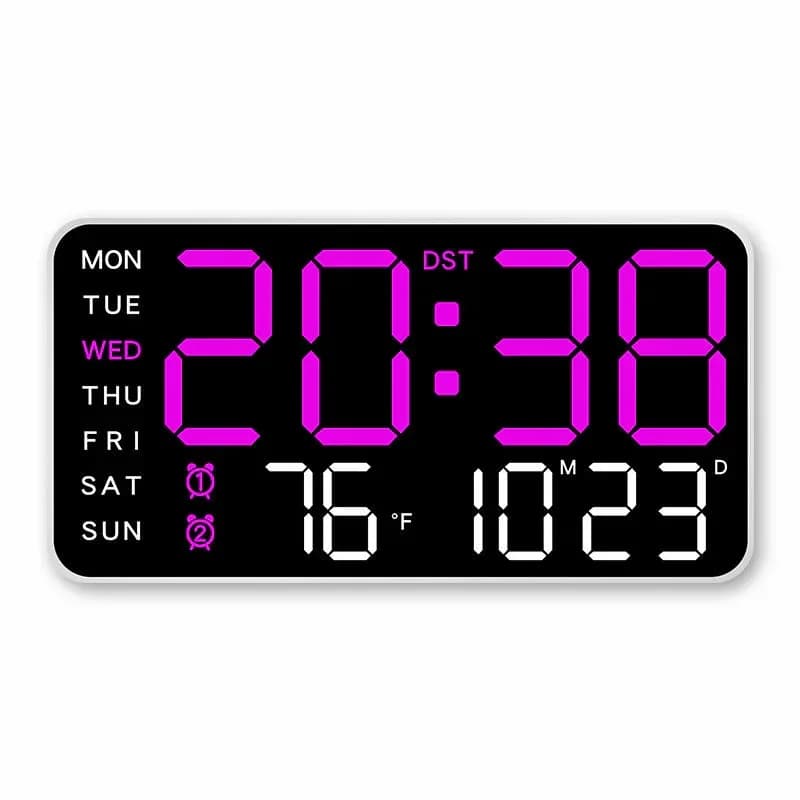 Decorative LED Digital Wall Clock, Green Light, White Shell, No Hook - View 5