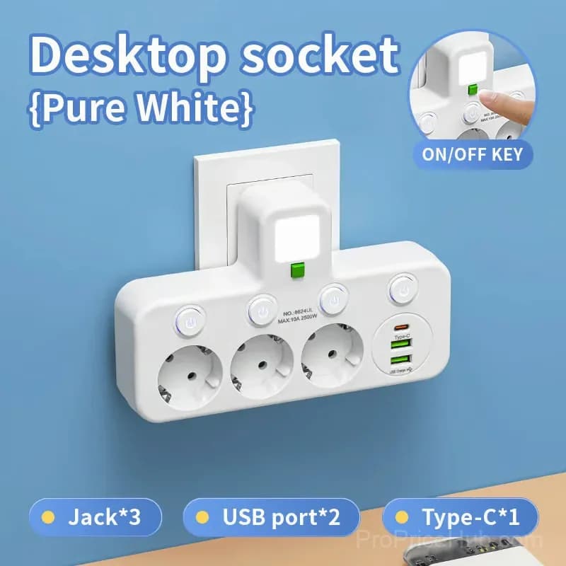 Smart Power Strip with USB Ports, EU Plug, White, 2 Outlets - View 18