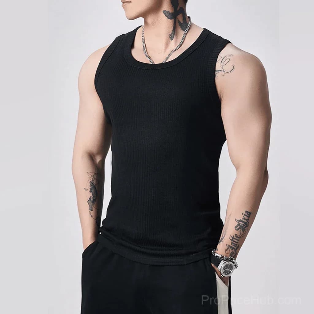 Men's Wide Strap Ribbed Activewear Tank Top - Alt