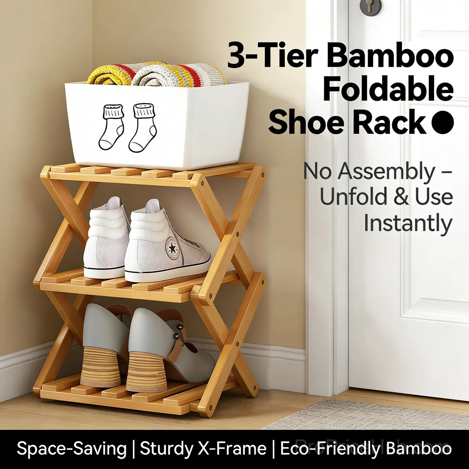 3-Tier Bamboo Storage Rack, Natural, No-Assembly - Alt