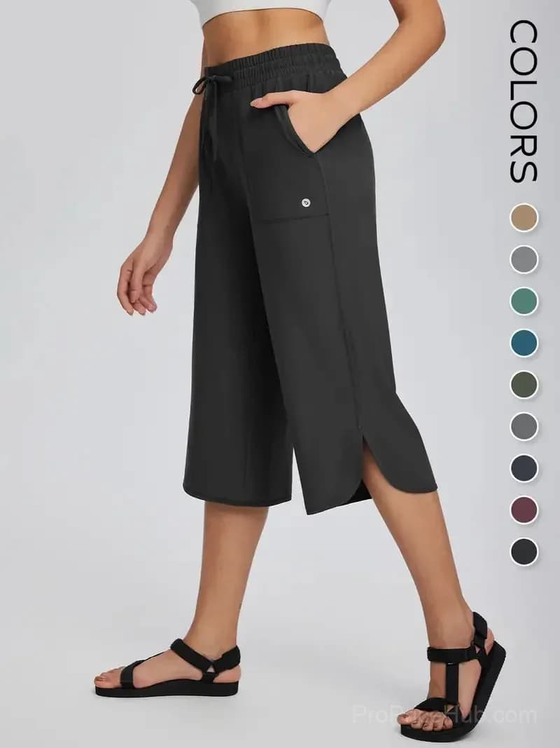 Women's Wide Leg Yoga Capris - High Waisted, Quick Dry, UPF 50+ - Main