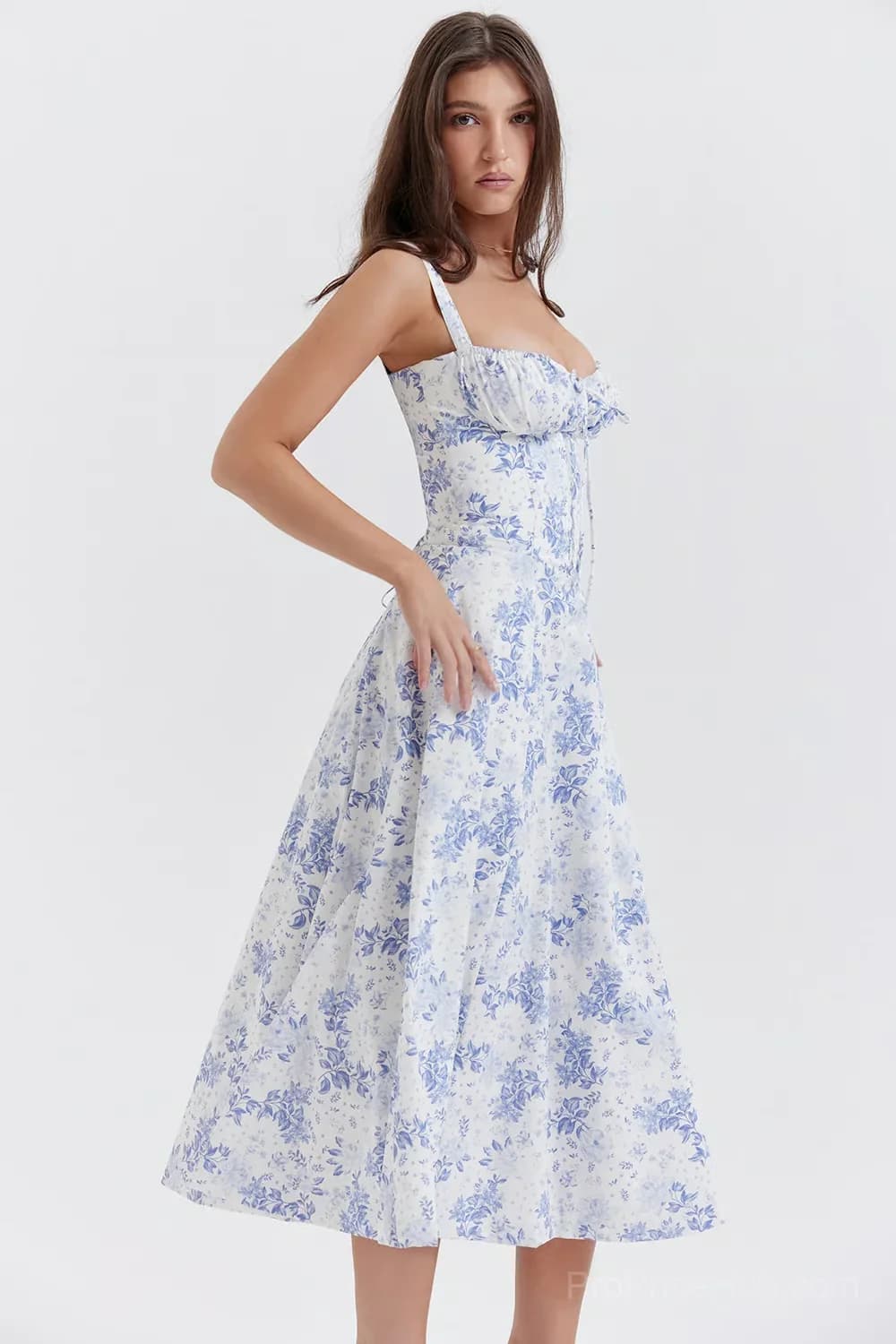 Red Floral Print Bustier Sundress, Size S - View 37