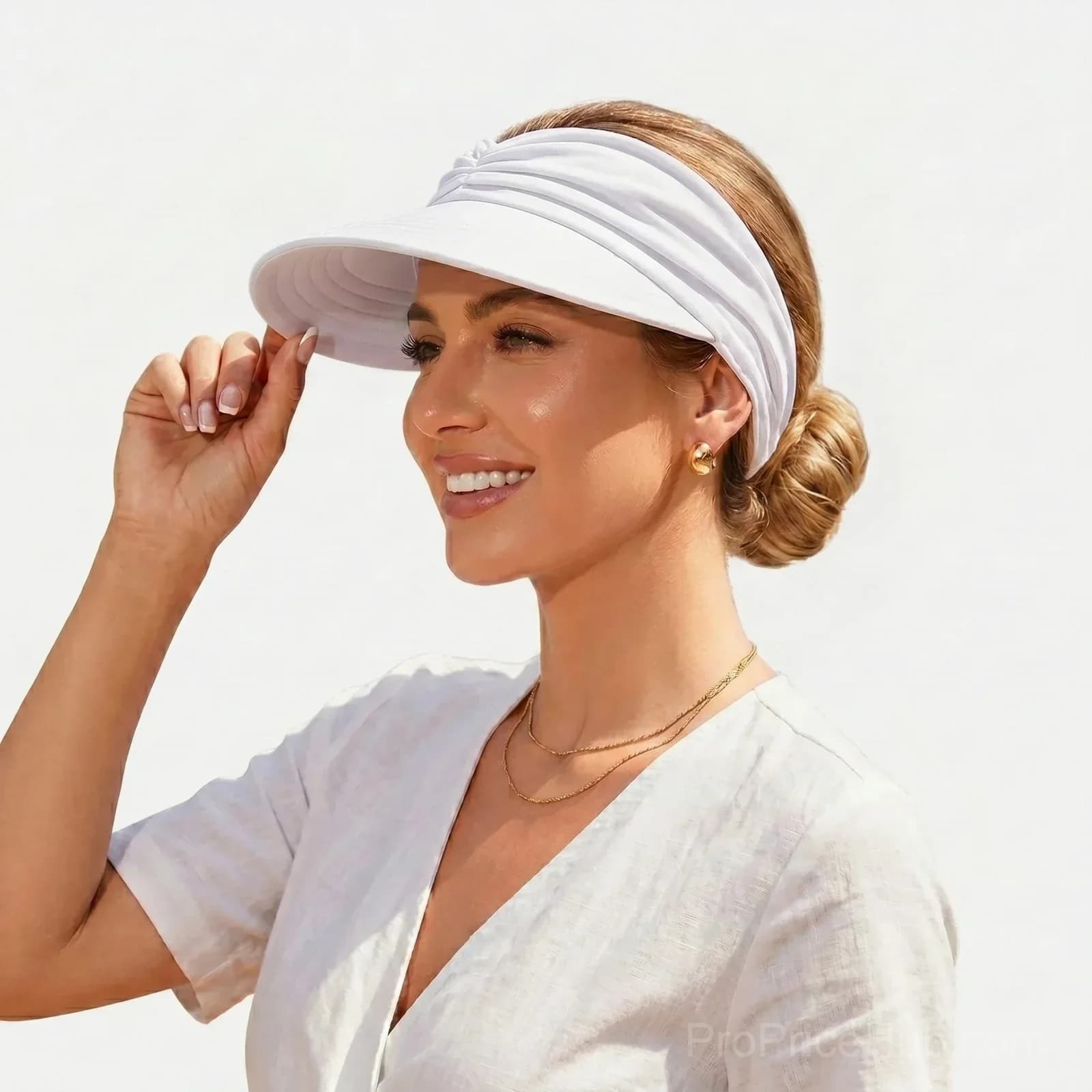 UPF 50+ White Ponytail Sun Visor Hat - Main