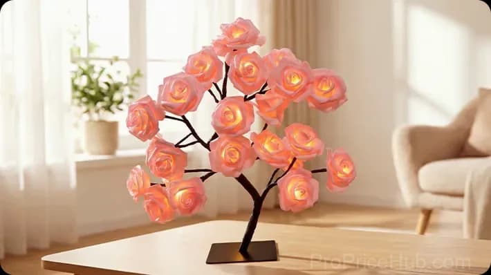 Rose Flower Tree Night Light, Multicolor with Black Base - View 21