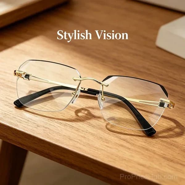 Diamond Edge Frameless Blue Light Blocking Reading Glasses, Lightweight Metal Temples - Alt