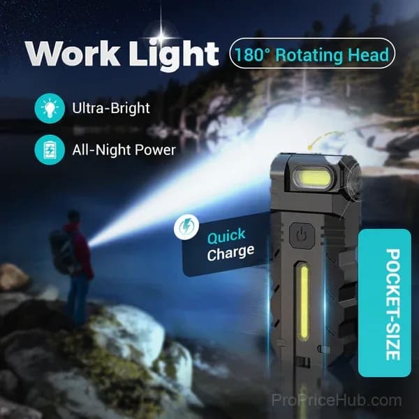 180° Rotating Head LED Work Light – Dual Beam, Magnetic Base, USB-C Rechargeable - Main