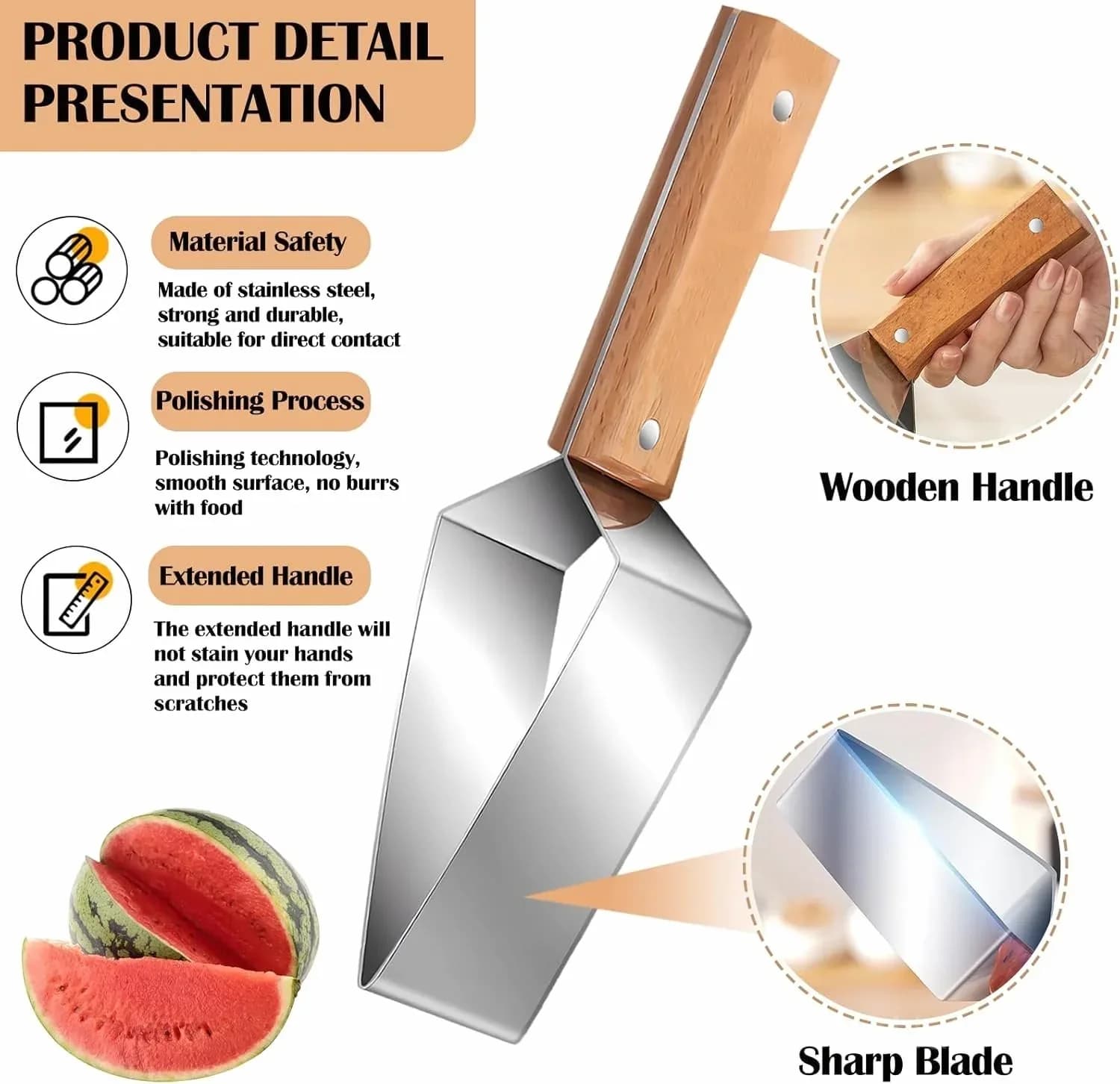 Stainless Steel Triangle Watermelon Cutter with Wooden Handle - View 3