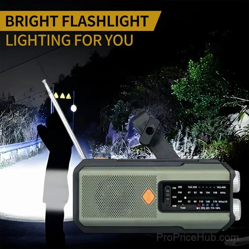 Solar Hand-Crank Emergency Weather Radio, White - View 4