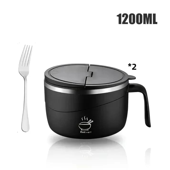304 Stainless Steel Insulated Ramen Bowl, Black, 1200ml, 1 Pc - View 21