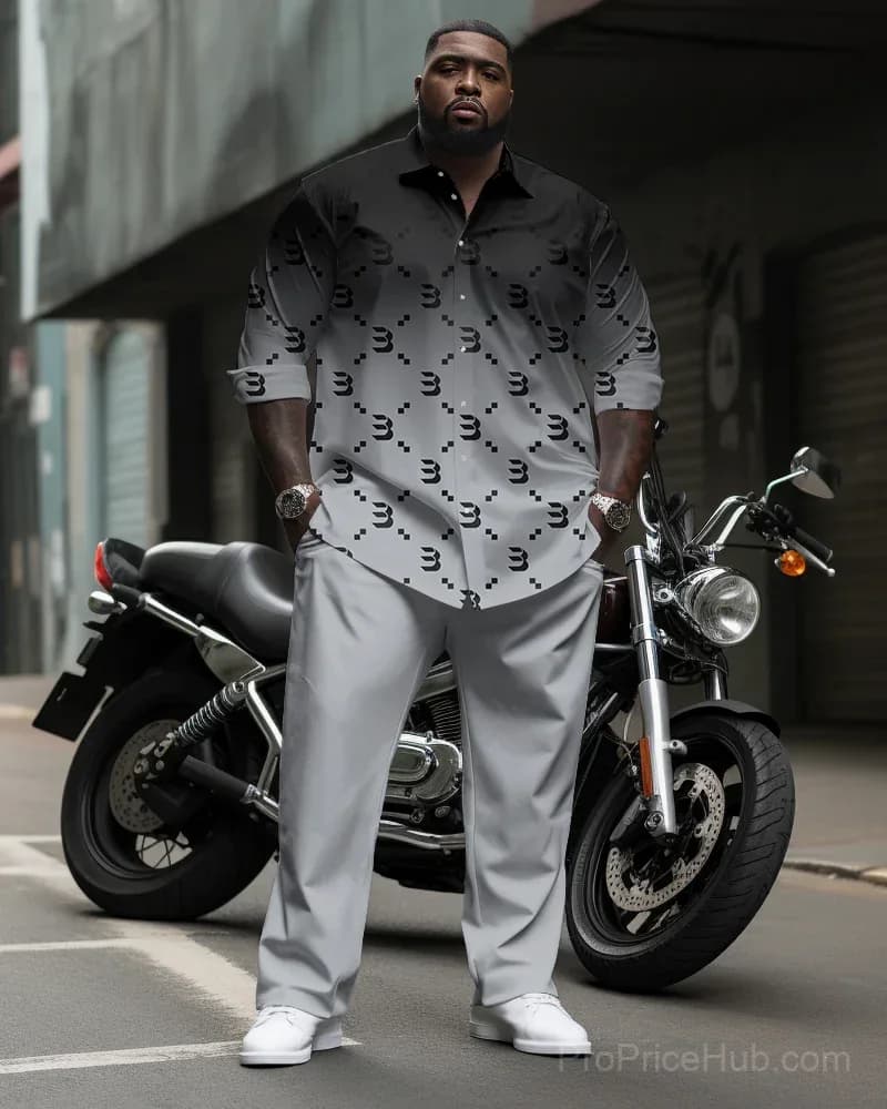 Big & Tall Men's 2-Piece Business Suit Set - Black Gray Gradient Pattern - Main