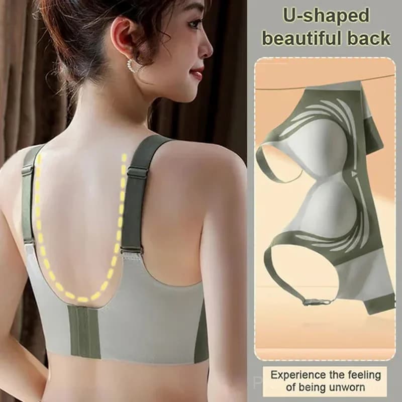 Women's Wire-Free Push-Up Anti-Sagging Bra, Green, M (B/C) - View 4