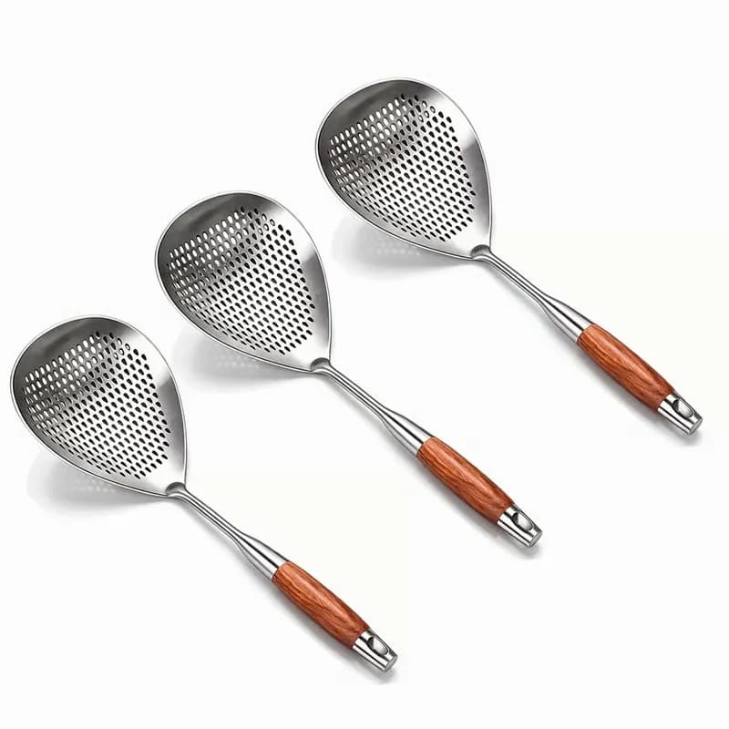 Stainless Steel Skimmer with Wooden Handle, 1-Piece - Alt