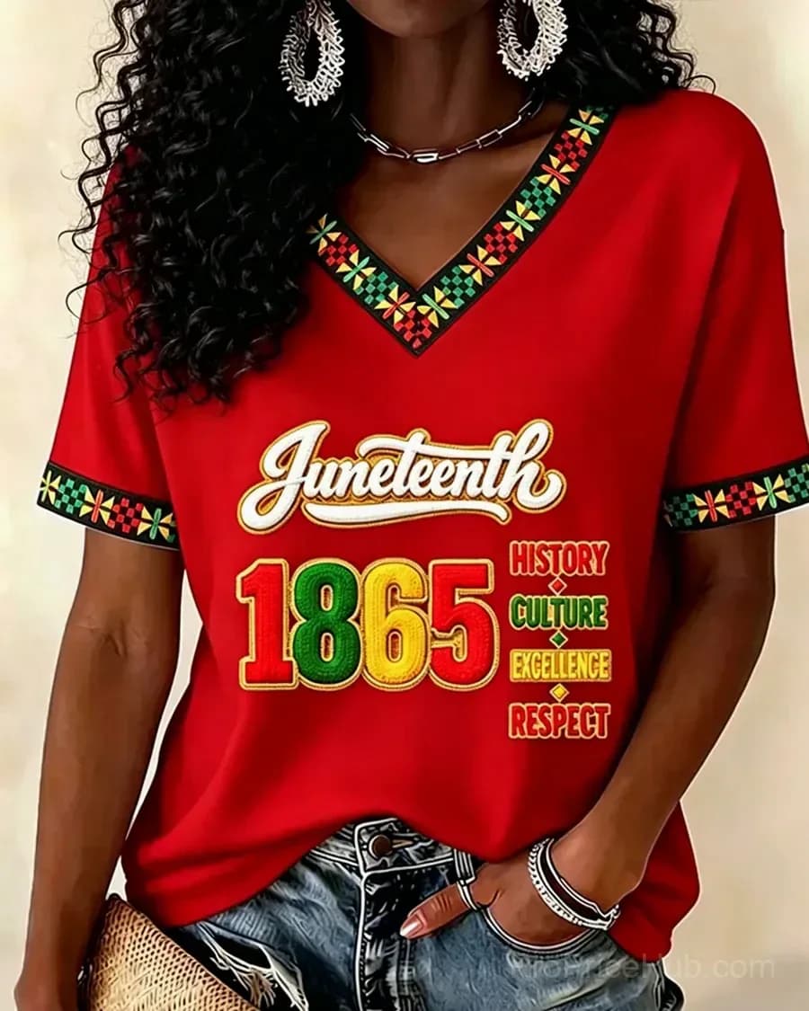 Juneteenth Remember The Past V-Neck Short Sleeve T-Shirt - Main
