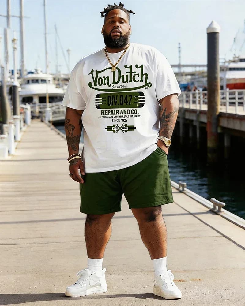 Big & Tall Men's Von Dutch Printed Round Neck T-Shirt & Shorts Set - Main