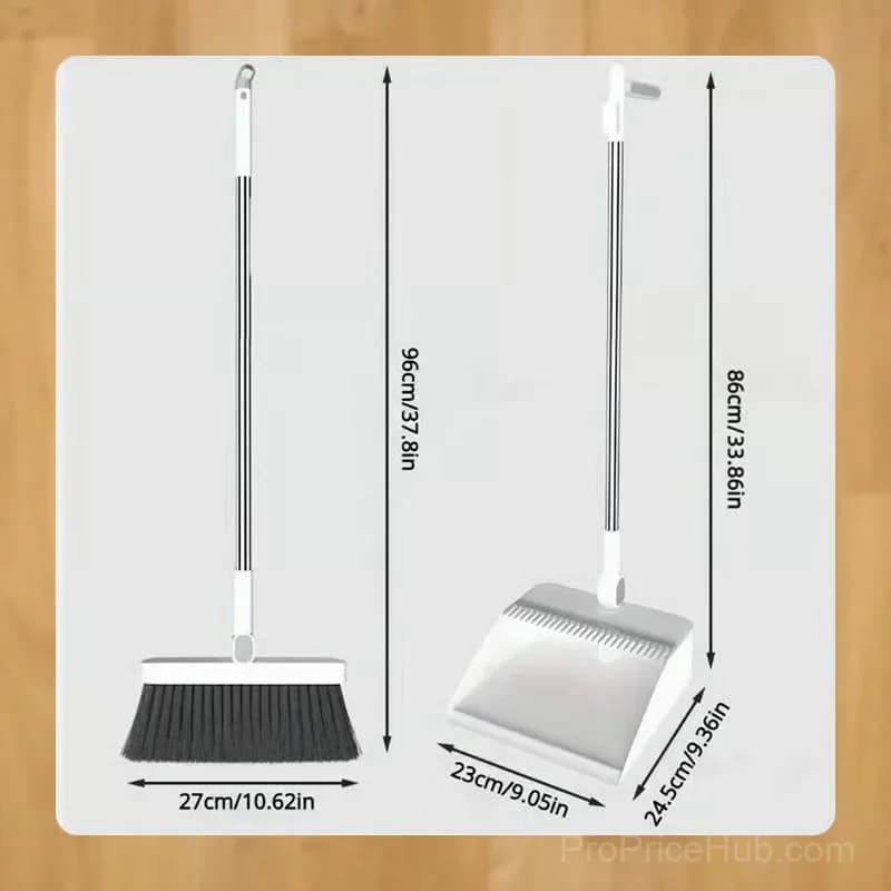 Stand-Up Dustpan and 180° Rotating Broom Set, Blue - View 9